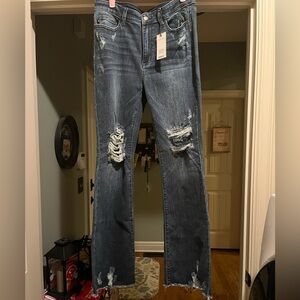 Judy Blue Five Star Mid-Rise Slim Bootcut Denim - Distressed Sz 13/31